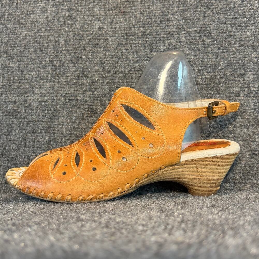 Pikolinos Golden Tan Leather Cutout Wedge Sandals Slingback Shoes Womens 5.5 6
